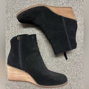 Joanna Wedge Bootie Black Suede Wedge Ankle Boots  size 9